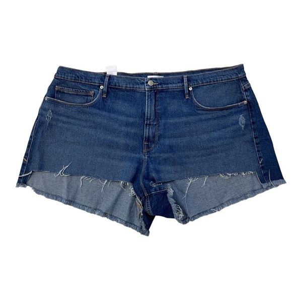 Good American Good 90’s Denim Cut Off Shorts Size 20 High Waisted Raw Hem - Picture 5 of 12